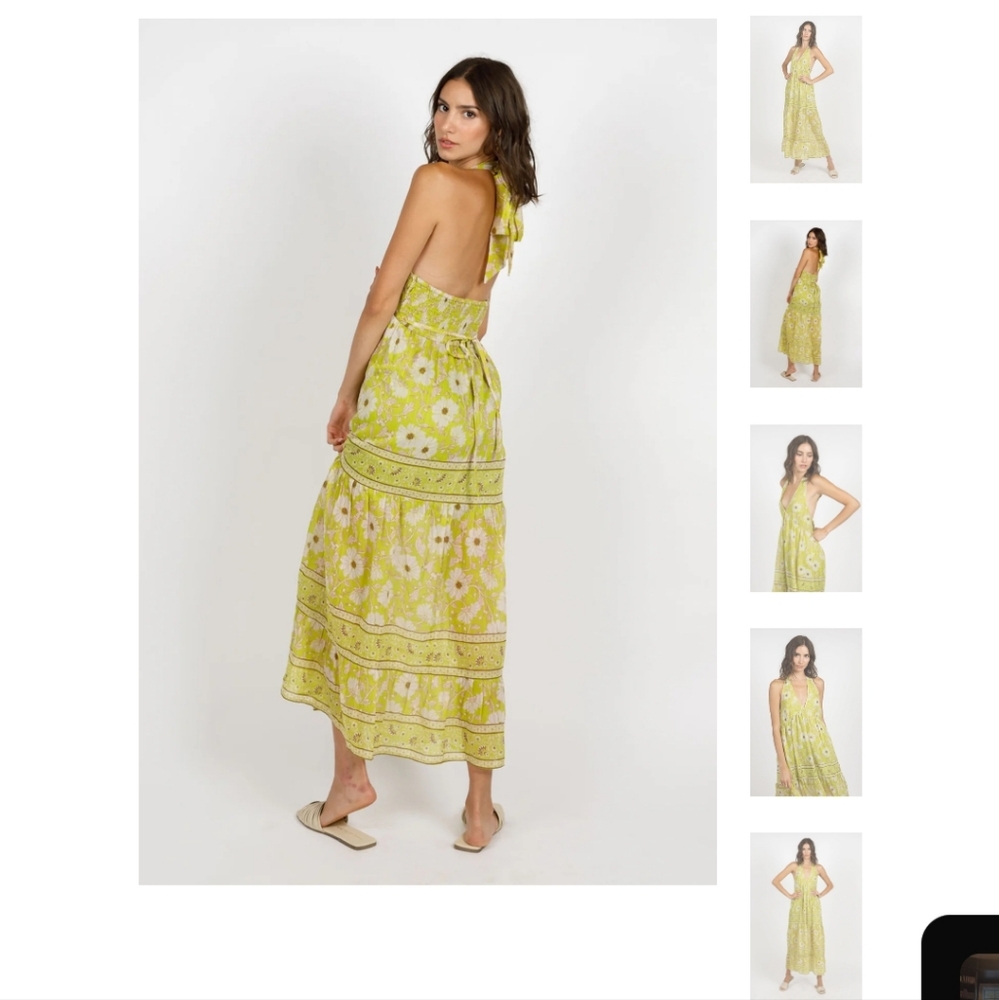 Band of the Free Keahi Lime Floral Halter Maxi Dress Size Medium - Picture 4 of 10